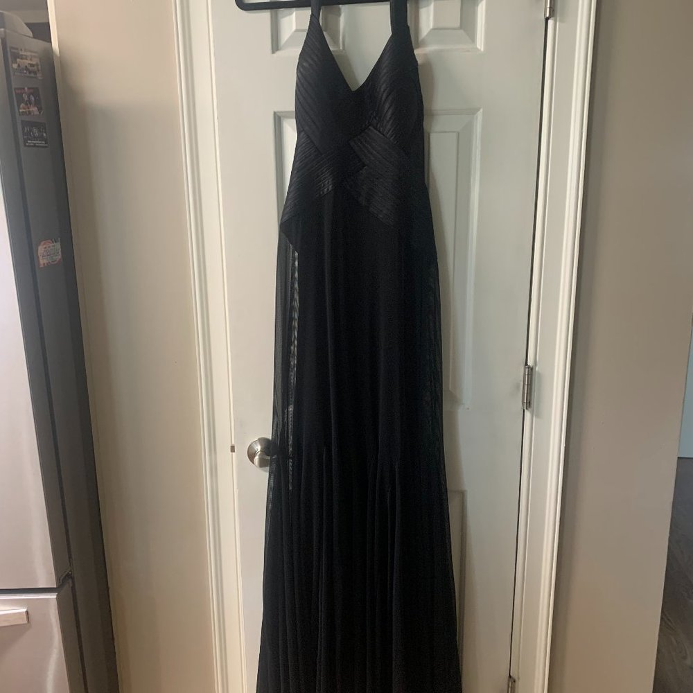 CACHE Long Black Formal with Criss-Cross Bodice Evening Dress (M)